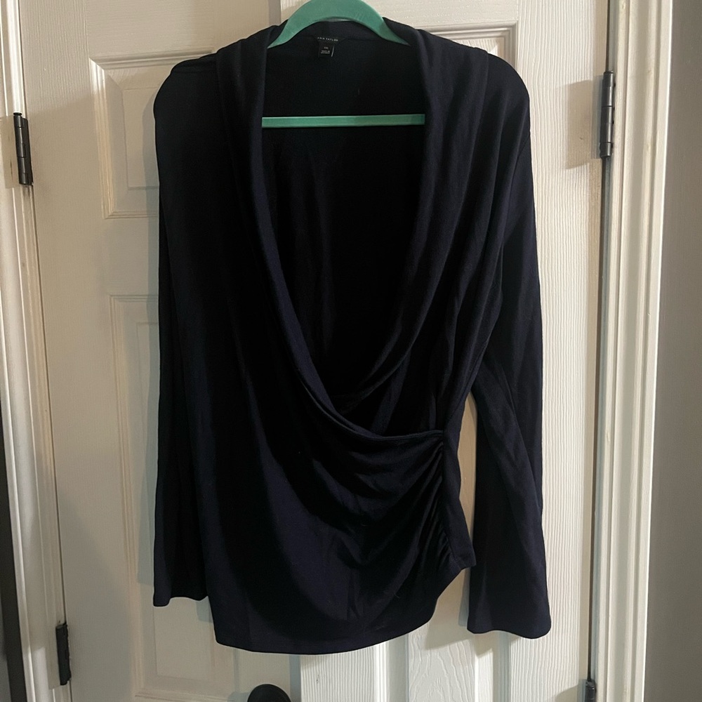 Ann Taylor Navy Wrap Top